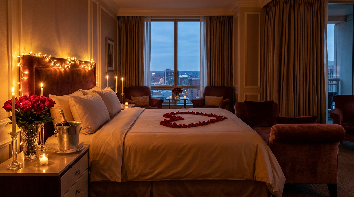 Romantisch dekoriertes Hotelzimmer